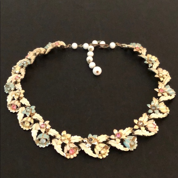 VINTAGE VIVID COLORFUL CRYSTAL & ENAMEL NECKLACE - Picture 3 of 13